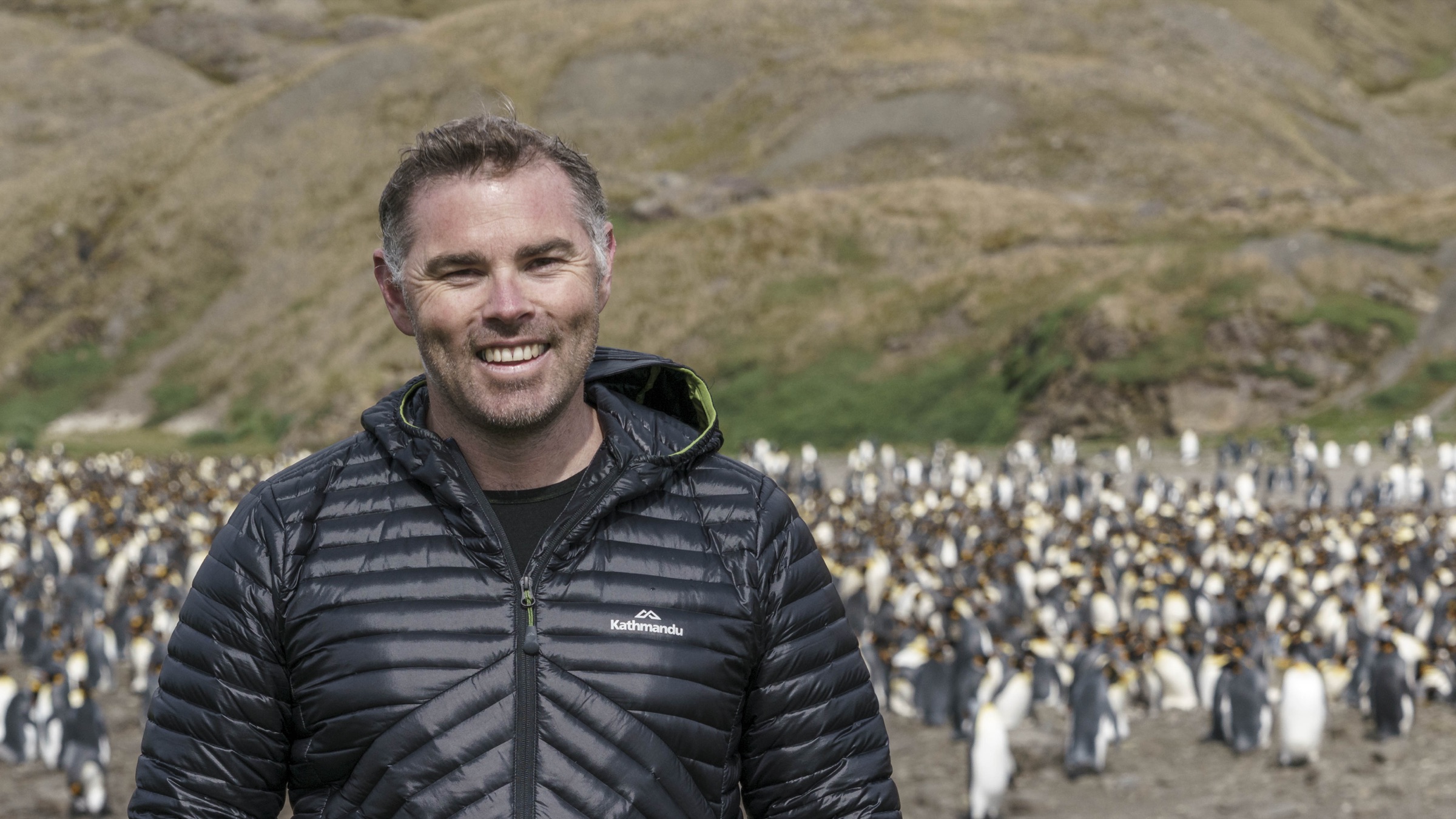 Simon Pierce with king penguins in South Georgia